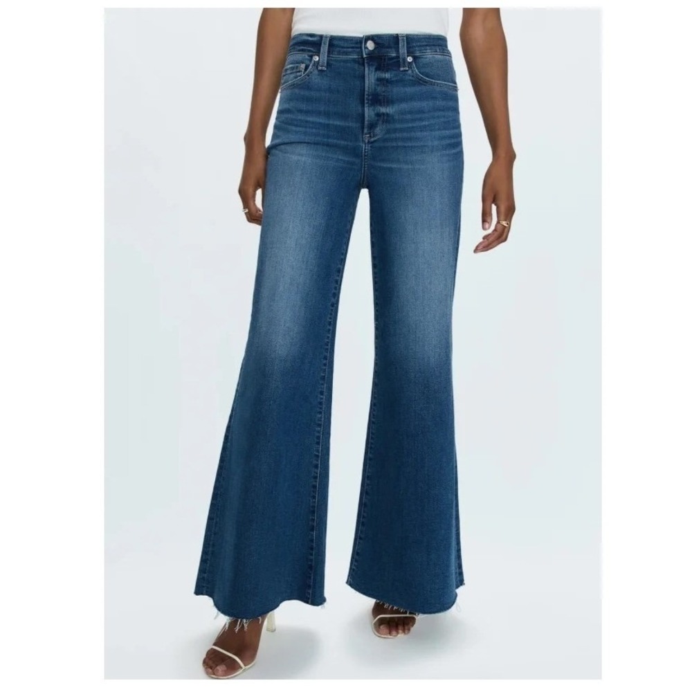 Pistola Izzy Mid Rise Wide Leg Jeans 24 Raw Hem Medium Wash